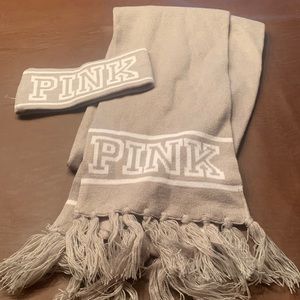 Pink brand Scarf and headband gray and white. Never worn